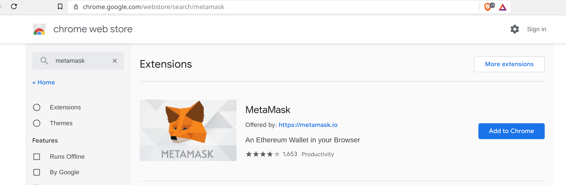 google chrome web store metamask